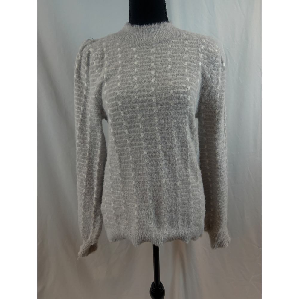 Love Scarlett Grey Eyelash Knit Mock Neck Puff Shoulder Sweater Womens Small